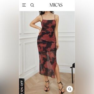 Tie Dye Mesh Ruched Midi Dress